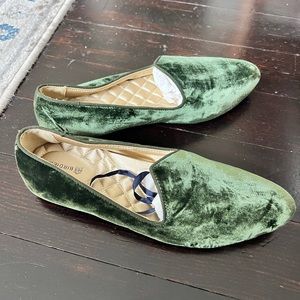 Green velvet loafers